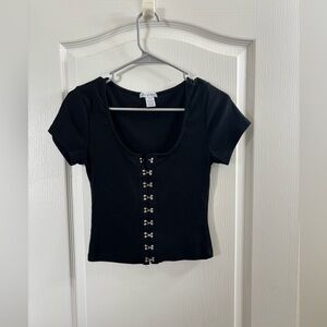 Cute black crop top with metal button clasps in front